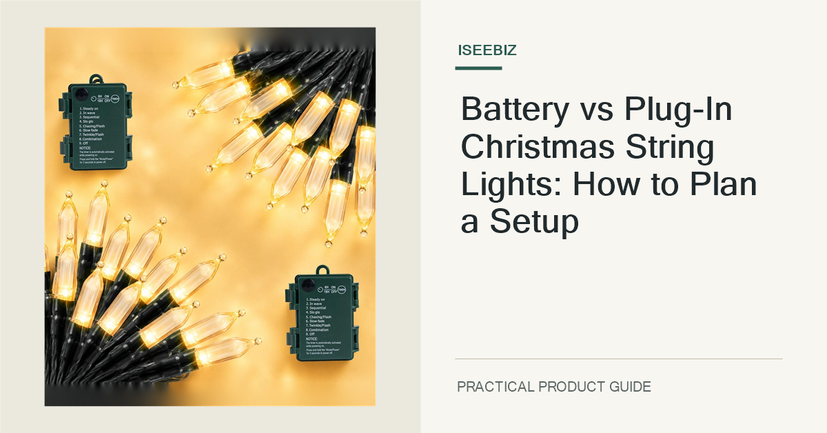The exact ISEEBIZ 18 foot battery-operated mini string lights product photo, kept intact, with a clean horizontal editorial layout.