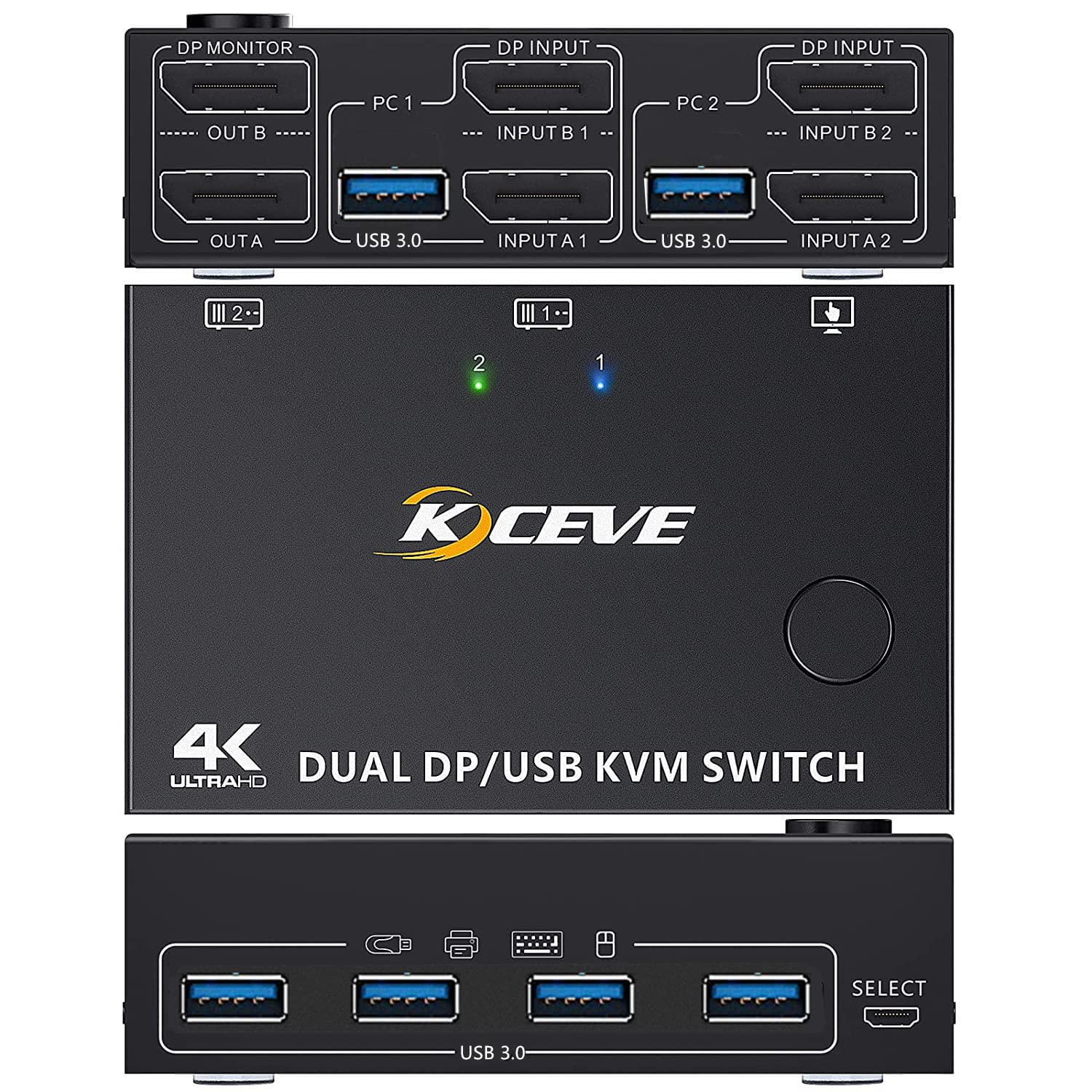 DP KVM 切替器 2入力2出力PC2台対応 USB 3.0 DisplayPort デュアルモニター KVMスイッチ 8K@30Hz 4K@120Hz 4xUSB3.0 2モニター 2コンピュータ 4USB3.0ハブ付き、USBスイッチ ハブ キーボード マウス モニターを共有Displayport 切替器サポート