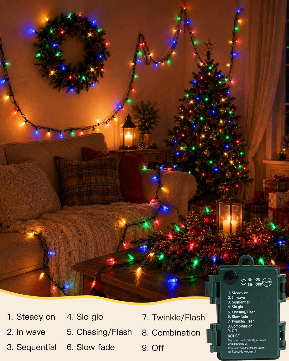 Battery Operated Christmas Lights Outdoor, 18FT 50 LED Warm White Mini String Lights with Timer & Memory Function, 8 Modes Waterproof Twinkle Lights for Garland Porch Party Wedding Indoor Decor