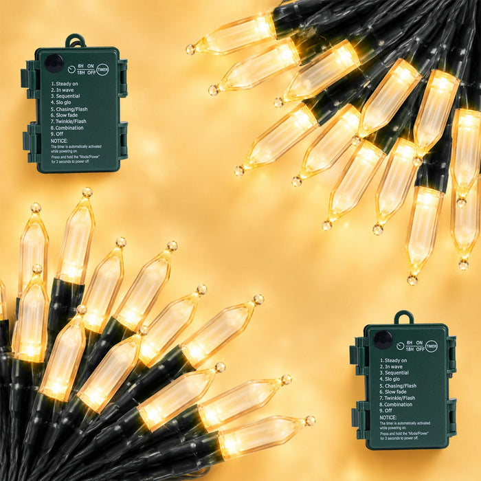 Battery Operated Christmas Lights Outdoor, 18FT 50 LED Warm White Mini String Lights with Timer & Memory Function, 8 Modes Waterproof Twinkle Lights for Garland Porch Party Wedding Indoor Decor