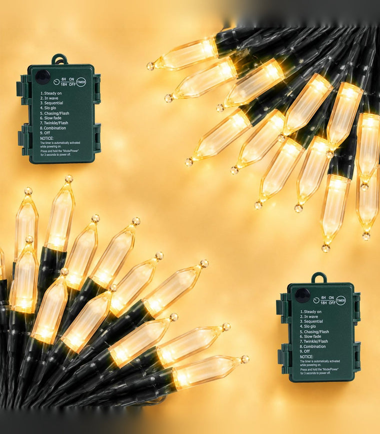 Battery Operated Christmas String Lights Outdoor 18ft 50 LEDs Warm White