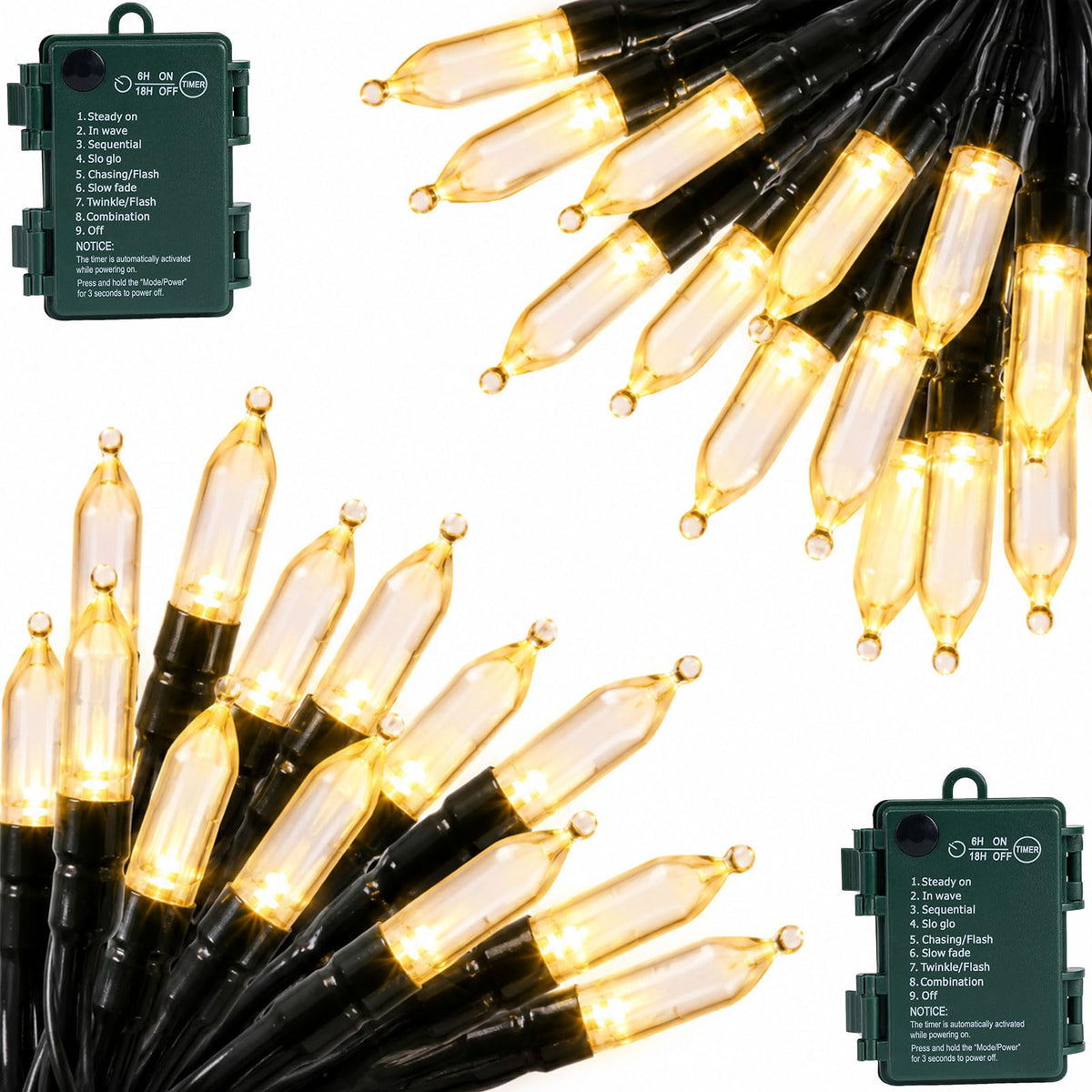 Battery Operated Christmas Lights Outdoor, 18FT 50 LED Warm White Mini String Lights with Timer & Memory Function, 8 Modes Waterproof Twinkle Lights for Garland Porch Party Wedding Indoor Decor