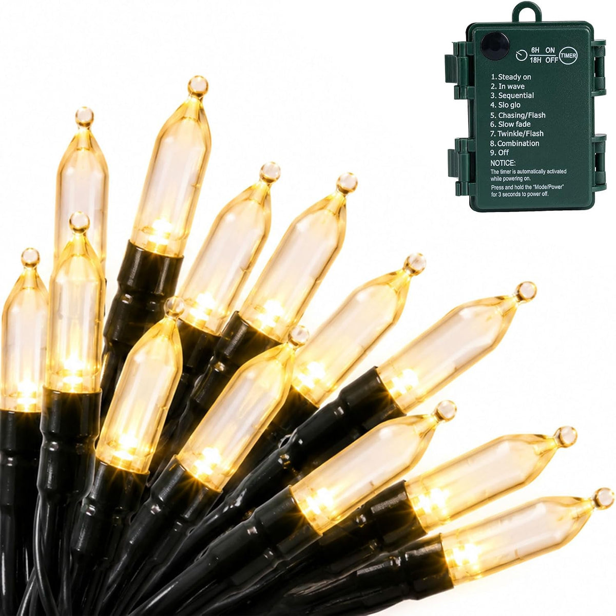 Battery Operated Christmas Lights Outdoor, 18FT 50 LED Warm White Mini String Lights with Timer & Memory Function, 8 Modes Waterproof Twinkle Lights for Garland Porch Party Wedding Indoor Decor