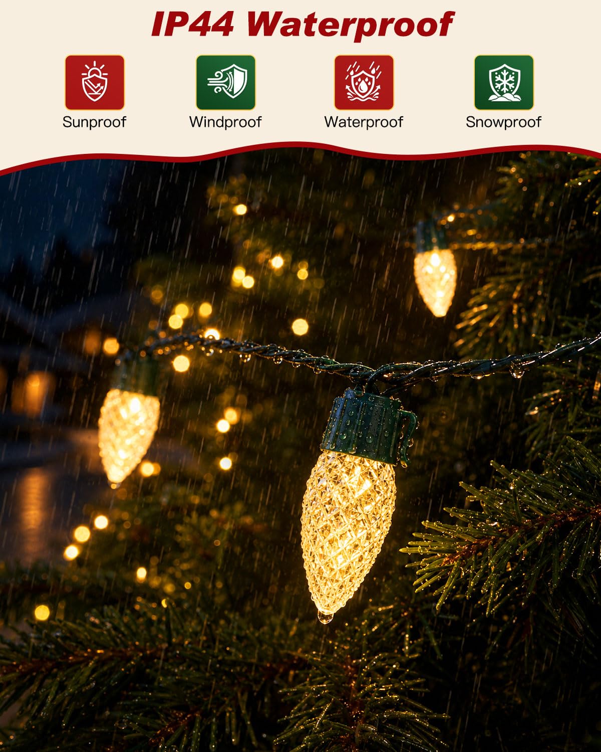 C9 LED Christmas String Lights Outdoor, 81 FT 100 LEDs Warm White Plug in