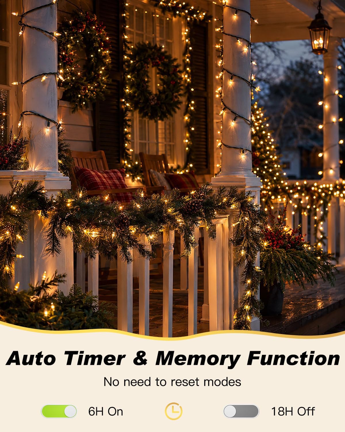 Battery Operated Christmas Lights Outdoor, 18FT 50 LED Warm White Mini String Lights with Timer & Memory Function, 8 Modes Waterproof Twinkle Lights for Garland Porch Party Wedding Indoor Decor