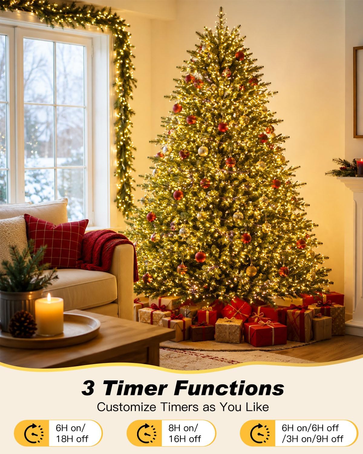 Iseebiz 25Ft 500 LED Cluster Christmas Tree Lights with Remote & Timer