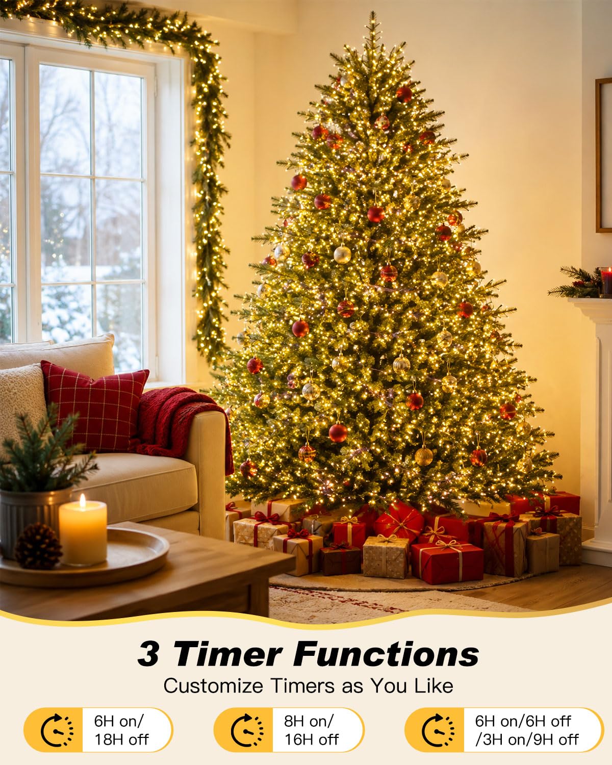 Iseebiz 25Ft 500 LED Cluster Christmas Tree Lights with Remote & Timer