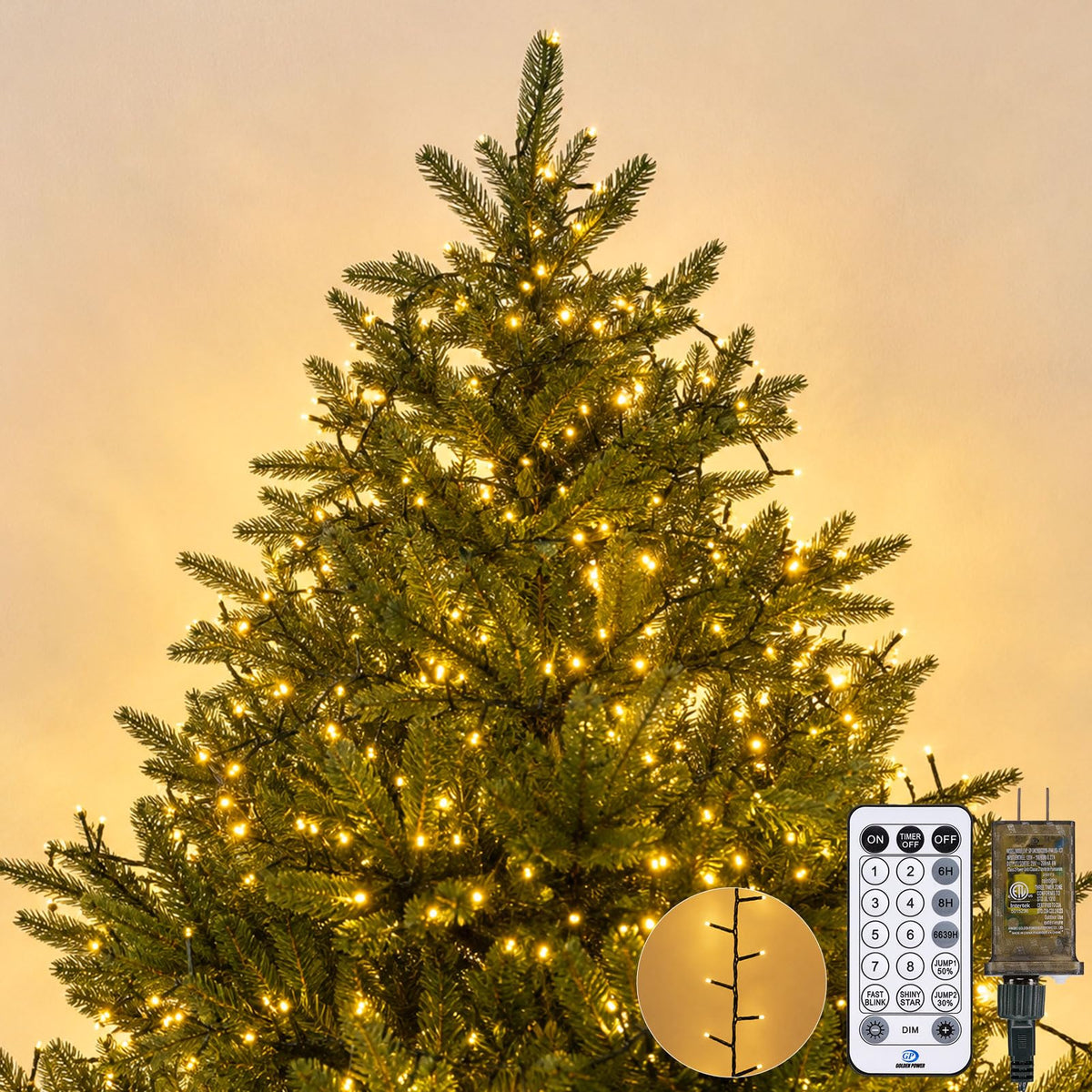 Iseebiz 25Ft 500 LED Cluster Christmas Tree Lights with Remote & Timer