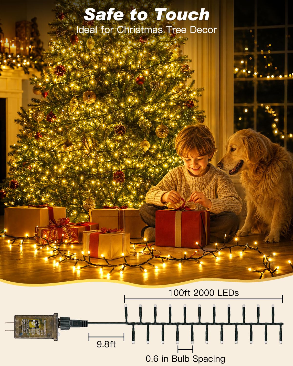 Iseebiz 25Ft 500 LED Cluster Christmas Tree Lights with Remote & Timer