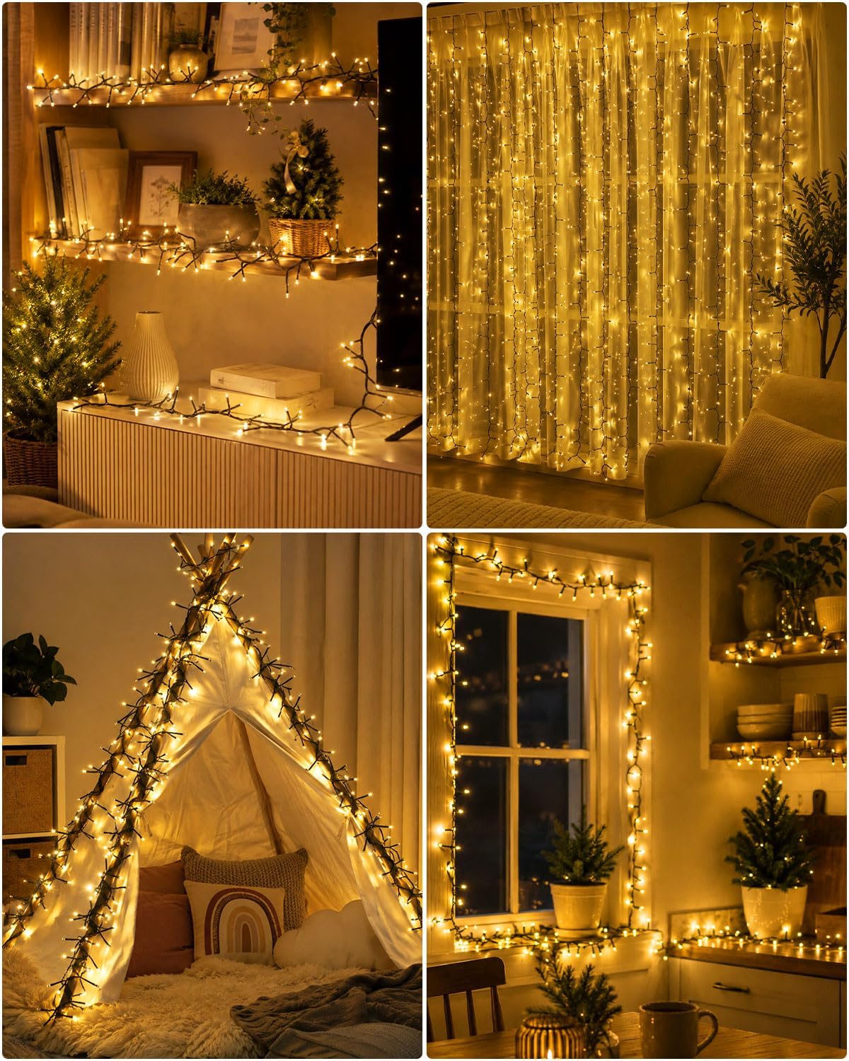 Iseebiz 25Ft 500 LED Cluster Christmas Tree Lights with Remote & Timer