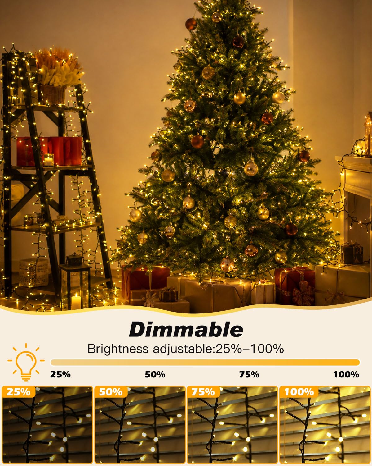 Iseebiz 25Ft 500 LED Cluster Christmas Tree Lights with Remote & Timer
