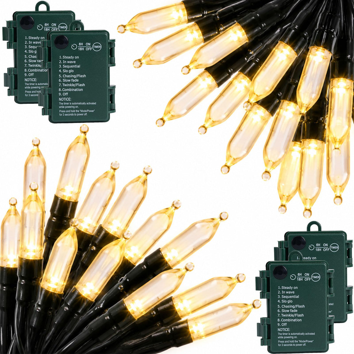 Battery Operated Christmas Lights Outdoor, 18FT 50 LED Warm White Mini String Lights with Timer & Memory Function, 8 Modes Waterproof Twinkle Lights for Garland Porch Party Wedding Indoor Decor