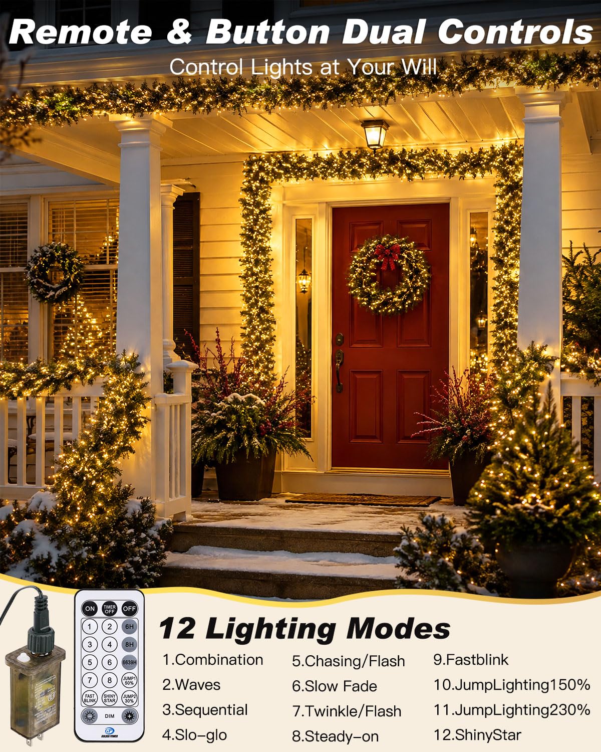 Iseebiz 25Ft 500 LED Cluster Christmas Tree Lights with Remote & Timer