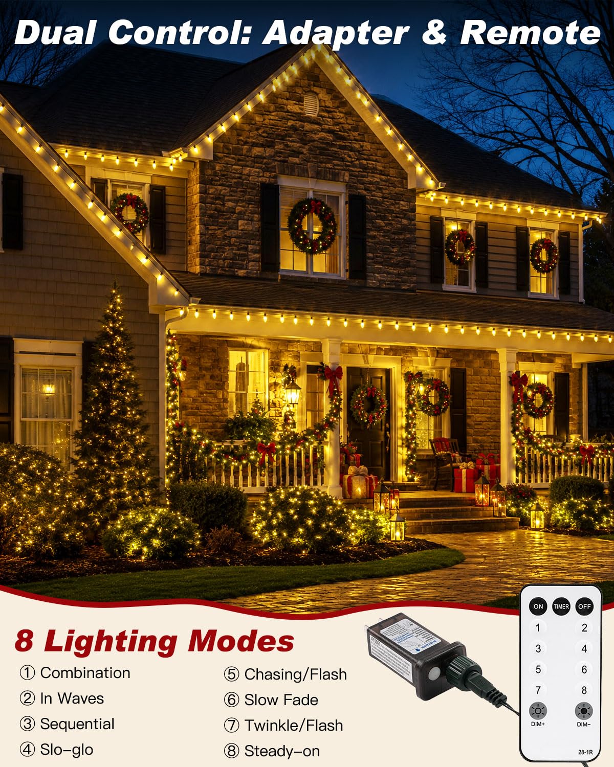 C9 LED Christmas String Lights Outdoor, 81 FT 100 LEDs Warm White Plug in