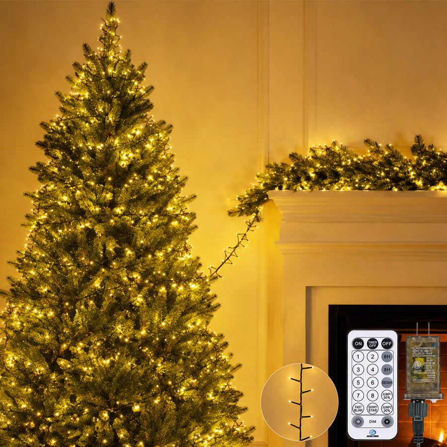 Iseebiz 25Ft 500 LED Cluster Christmas Tree Lights with Remote & Timer