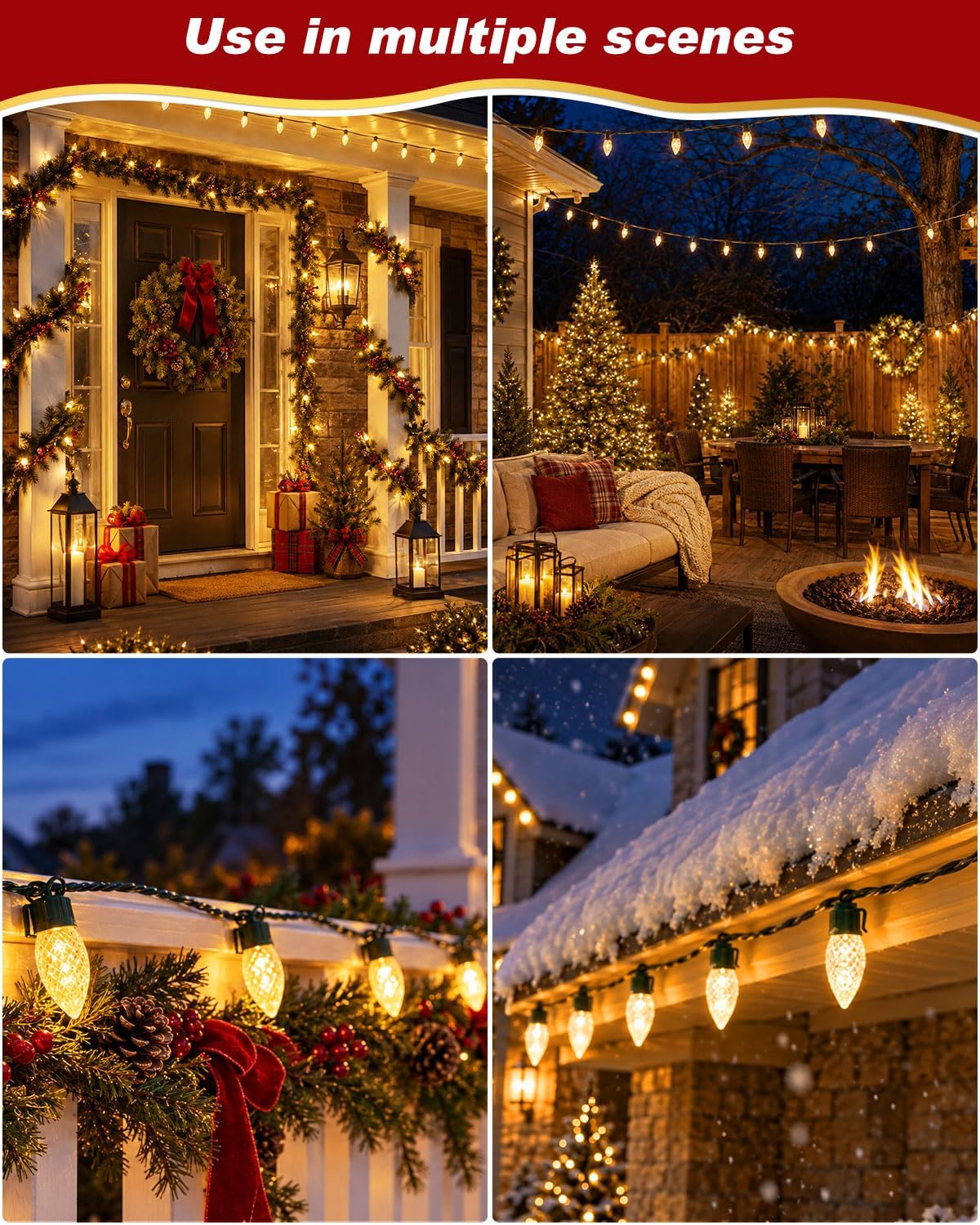 C9 LED Christmas String Lights Outdoor, 81 FT 100 LEDs Warm White Plug in