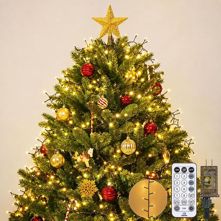 Iseebiz 25Ft 500 LED Cluster Christmas Tree Lights with Remote & Timer