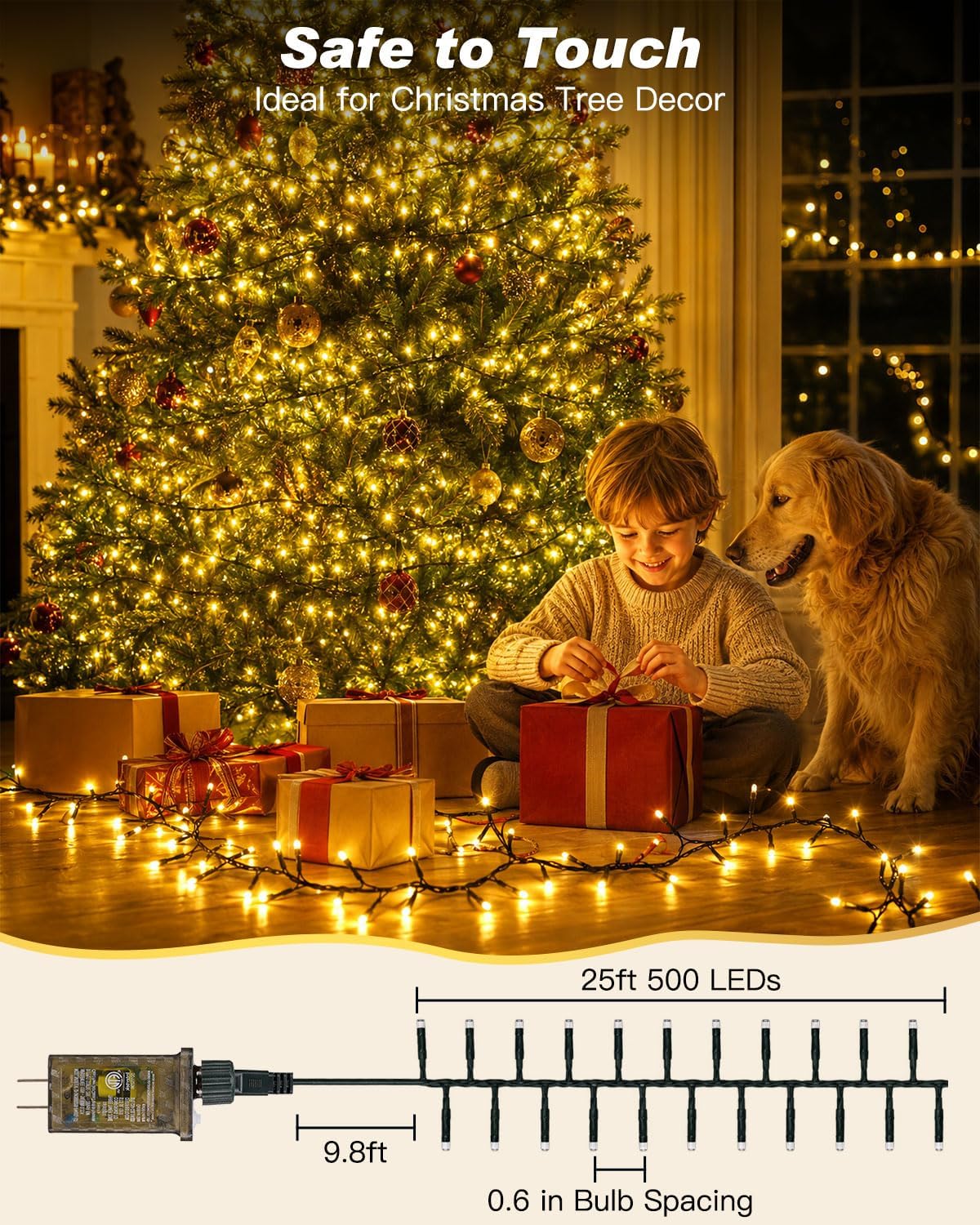 Iseebiz 25Ft 500 LED Cluster Christmas Tree Lights with Remote & Timer