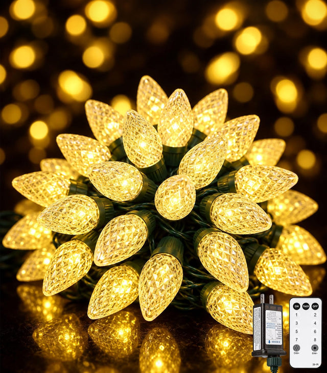 C9 LED Christmas String Lights Outdoor, 81 FT 100 LEDs Warm White Plug in