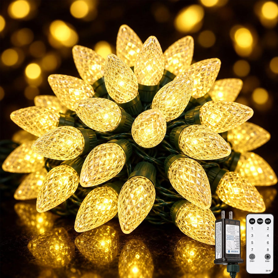 C9 LED Christmas String Lights Outdoor, 81 FT 100 LEDs Warm White Plug in