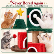 Christmas cat tree scratching posts and interactive hanging toys