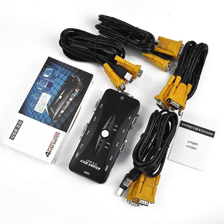ES-Tune 4ポートUSB2.0 KVM VGAスイッチボックス切替機 パソコン切替器
