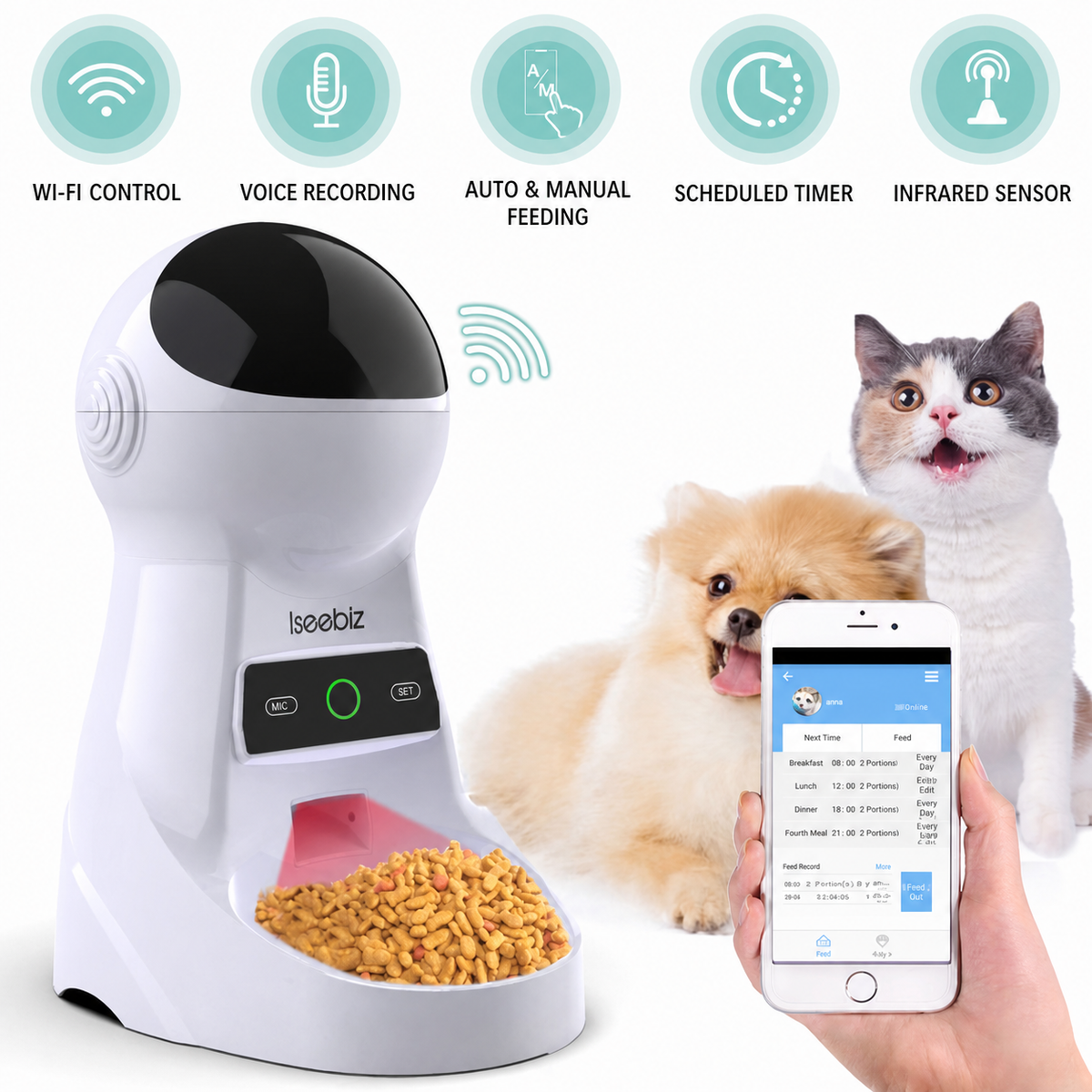 ISEEBIZ 3.5L Wi-Fi Automatic Pet Feeder