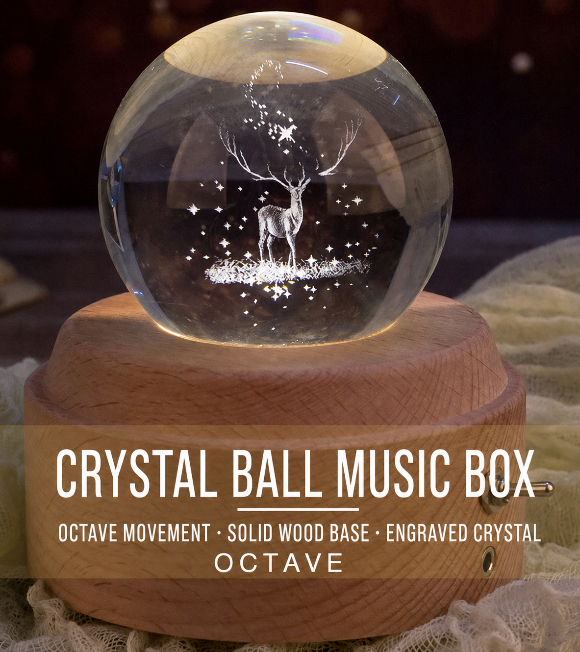 ISEEBIZ Rotating Crystal Ball Music Box Night Light